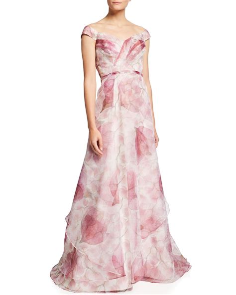 Marchesa One Shoulder Fit Flare Floral Organza Gown Neiman Marcus
