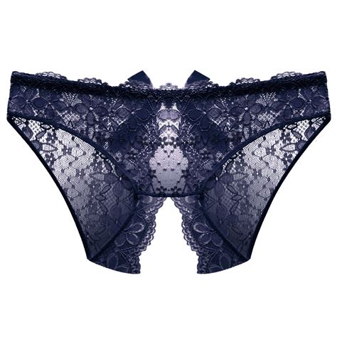 L Xl Women Elastic Lingerie Lace See Through Brief Panties Open Crotch