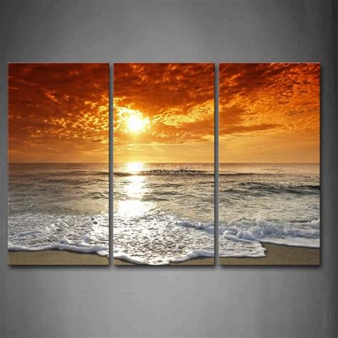 3 Piece Wall Art Painting Sunrise On The Beach Picture Print On Canvas