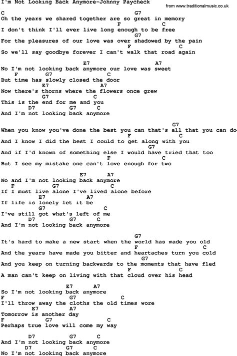 Country Music:I'm Not Looking Back Anymore-Johnny Paycheck Lyrics and