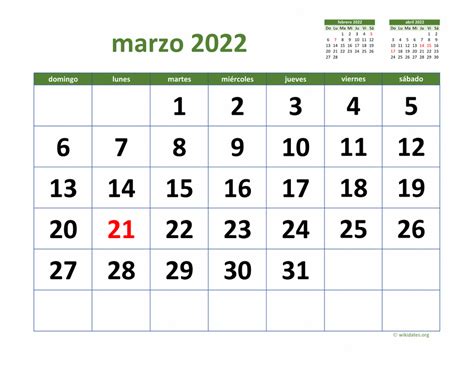 Calendario Marzo 2022 Para Imprimir