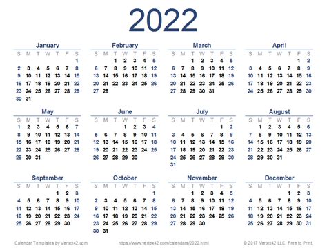 Vertex42 Calendar 2022 Example Calendar Printable
