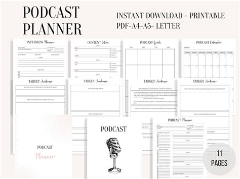 Podcast Planner Editable Bundle Pack Podcast Template Etsy