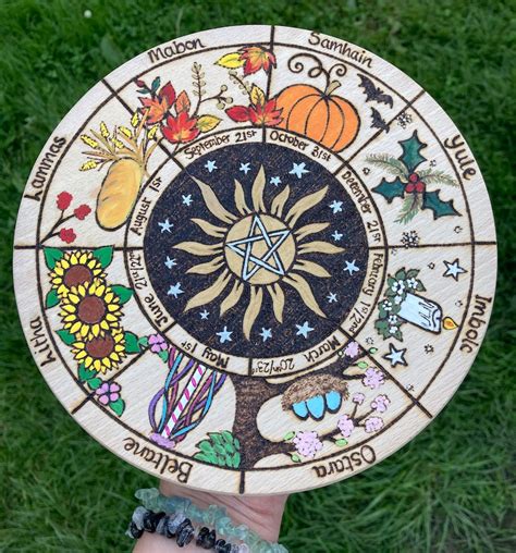 Wheel Of The Year Pagan Sabbats Altar Decor Pyrography Etsy