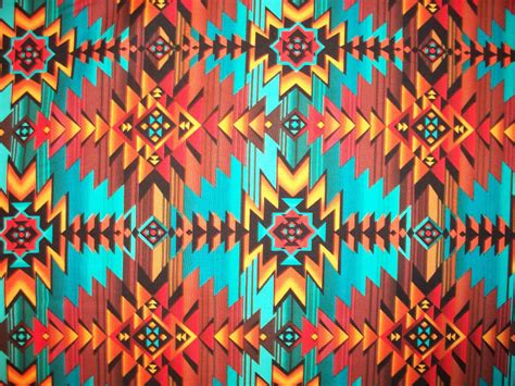 Navajo Native American Teal Tan Brown Print Cotton Fabric