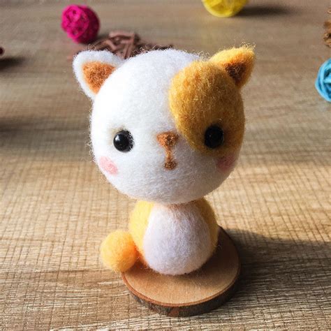 Handmade Needle Felted Felting Cat Kit Project Animals Cute For Beginn