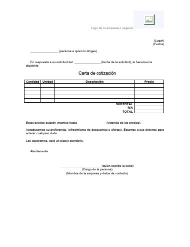 Carta De Cotizaci N Ejemplos Y Formatos Word Pdf