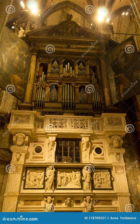 Pipe Organ Of The Milan Cathedral Lombardy Italy Editorial Photo