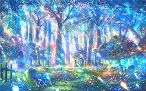 Wallpaper Anime Landscape Forest Shiny Colors Anime