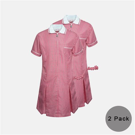 2 Pack Girls School Summer Gingham Short Sleeve Dress In Red A2z