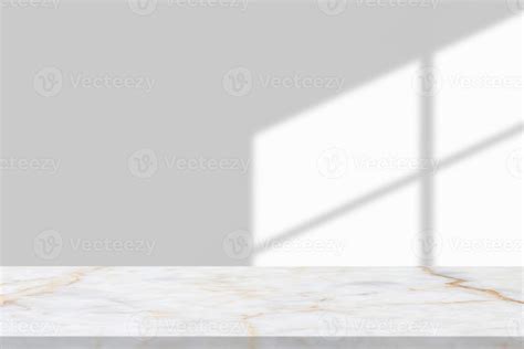 Marble Table With Window Shadow Drop On White Wall Background For