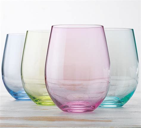 Elegant Home Set Of 4 Pastel Colored Stemless Wine Glasses Uk Kitchen And Home