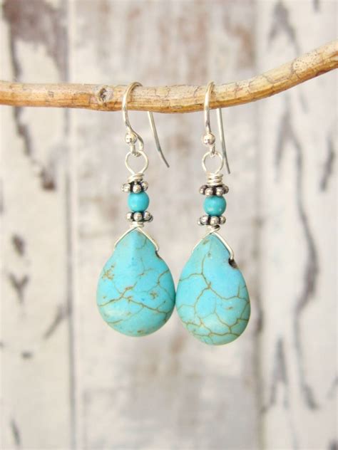 Turquoise Drop Earrings Wire Wrapped Turquoise Howlite Dangle