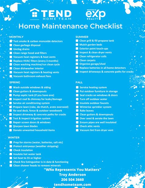 Home Maintenance List Tend Home Team