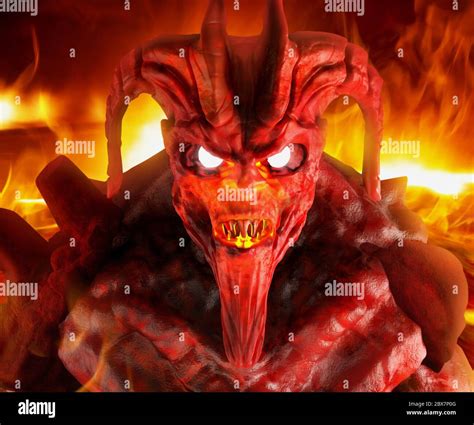 Artwork Of A Hellish Demon Creature Face With Glowing Eyes Close Up
