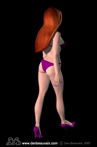 Moving Rotating Degree View Of Girl In Purple Bikini Walking Animated Clip Art Picture