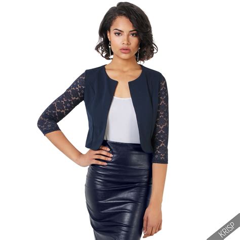 Economisez avec notre option de livraison gratuite. Womens Ladies 3/4 Lace Sleeve Cropped Evening Shrug Bolero ...