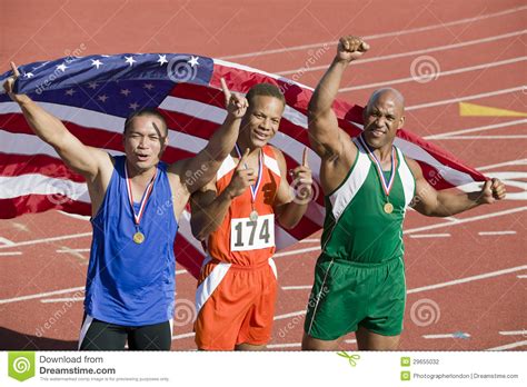 American flag for independence day. Team With Medals And American-Flagge Stockfoto - Bild von ...