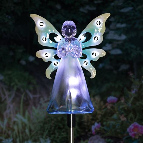 Exhart Solar Acrylic Angel With Wings And Twelve Led Lights On A Metal