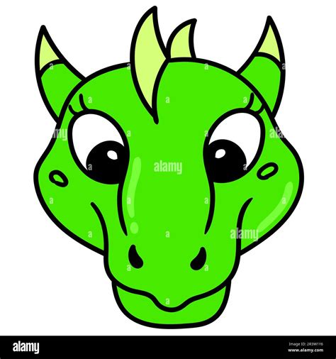 Friendly And Kind Green Dragon Head Emoticon Doodle Icon Image Kawaii