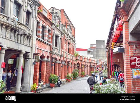 Historical Red Brick Buildings At Sanxia Old Street In Taiwan Stock