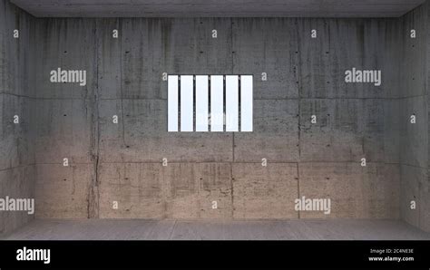 Prison cell with light shining through a barred window - inside jail