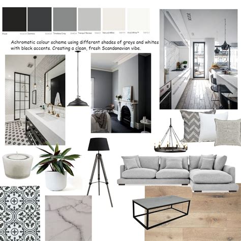 Achromatic Colour Scheme A6 Interior Design Mood Board By Laurat