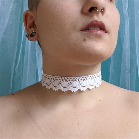 Adjustable Chocker Necklace In White Lace Etsy