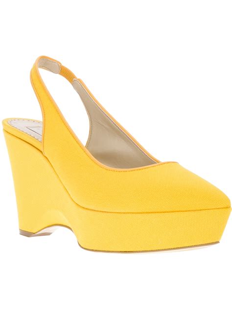 Lyst Stella Mccartney Sling Back Wedge Sandal In Yellow