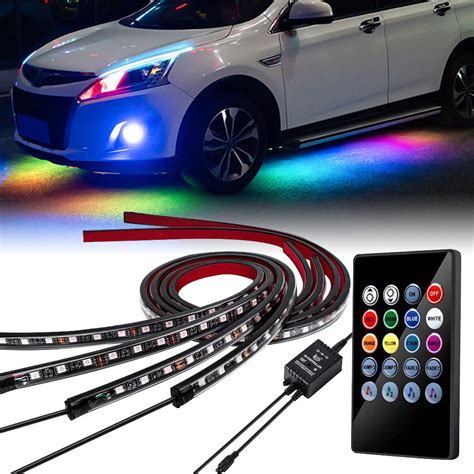 4x Rgb Colors Neon Led Strip Underglow Underbody Lighting Kit For Car