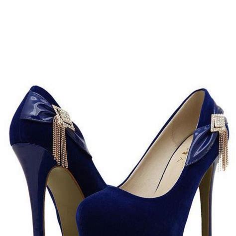 Royal Blue Bow And Diamante Design High Heels Shoes On Luulla