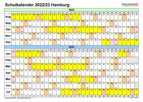 Schulkalender 20222023 Hamburg Für Excel
