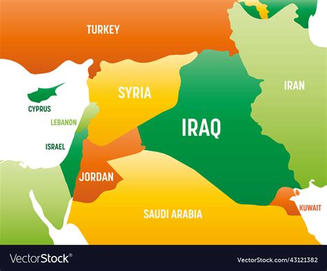 Middle East Detailed Political Map With Lables Vector Image
