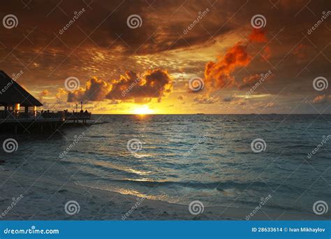 Beach And Tropical Houses On Sunset Stock Photo Image Of Idyllic