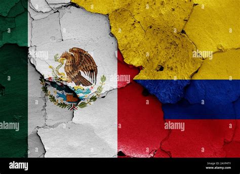 Flags Of Mexico And Colombia Painted On Cracked Wall Stock Photo Alamy