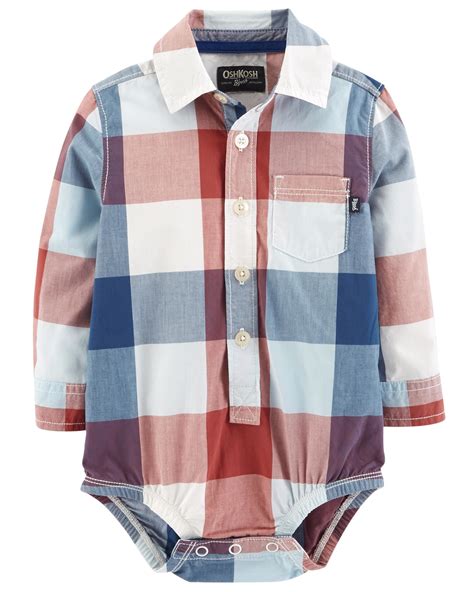 Baby Boy Button Front Plaid Bodysuit Kids Clothes Sale