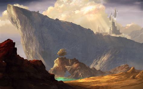 Art Castle Fantasy Landscape Magic Mountains Rocks Wallpapers Hd