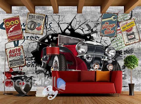 3d Classic Car Vintage Garage Art Wall Murals Wallpaper Decals Prints