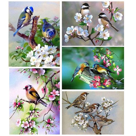 5d Diamond Painting Kitdiamond Painting Birds Flowersnature Etsy