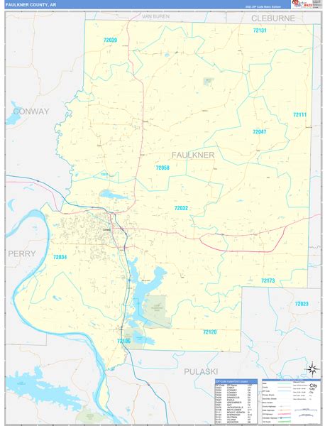 Faulkner County Ar Zip Code Wall Map Basic Style By Marketmaps Mapsales