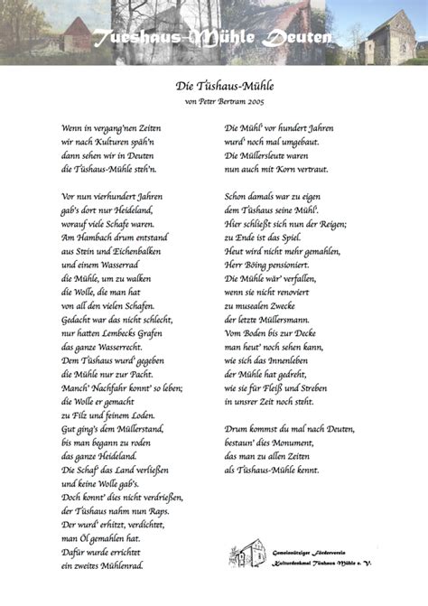 Also jetzt nur mal zum besseren verständnis: ein Gedicht - Tüshaus Mühle