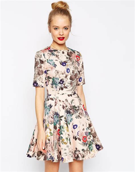 Dress Of The Day Asos Structured Skater Dress In Texture In Floral