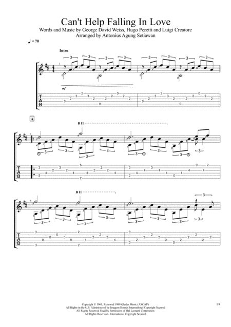 Cant Help Falling In Love Sheet Music For Vocals And Guitar Free Music Sheet