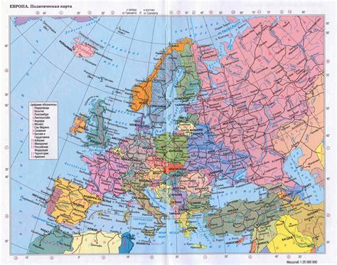 Большая детальная политическая карта Европы с дорогами и крупными