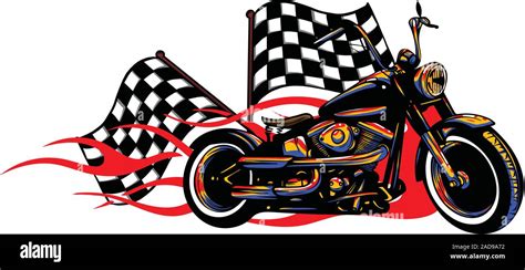 Vector Illustration Vintage Chopper Motorcycle Poster With Race Flag