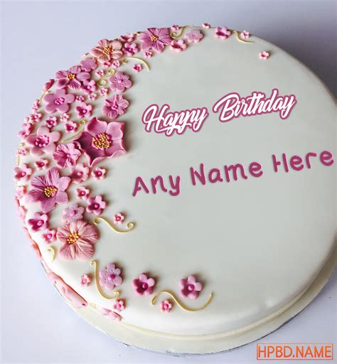 Pink Flower Birthday Cakes With Name Generator