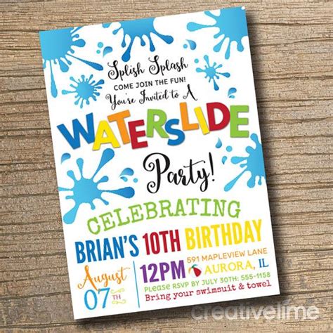 WE EDIT You Print Waterslide Party Invitation Waterslide Pool