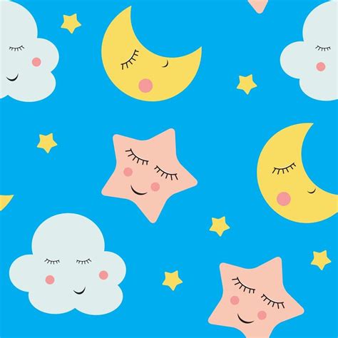 Cute Clouds Stars And Moons Seamless Pattern Background 2478436 Vector