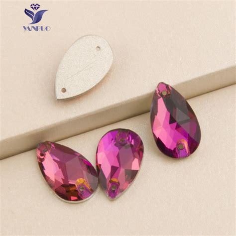 Yanruo 3230 Drop Fuchsia Glass Crystal Sew On Stones Tear Drop