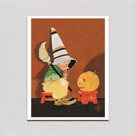 Cute Witch And Jack O Lantern Halloween Art Print Laughing Elephant